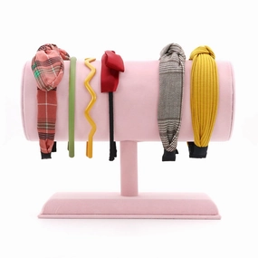 Romantic Pink Ice Velvet Headbands Display cylinder Design Headbands Holder Rack For Counter Shop (Pink)