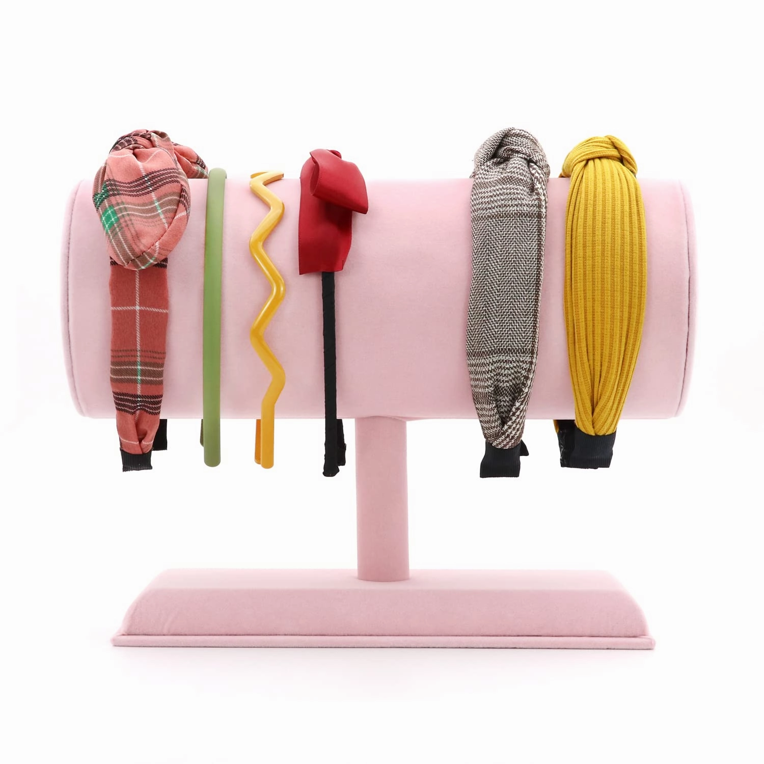 Romantic Pink Ice Velvet Headbands Display cylinder Design Headbands Holder Rack For Counter Shop (Pink)