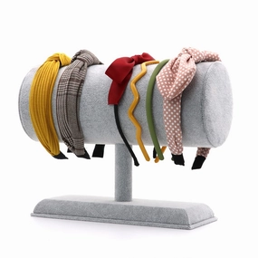 Romantic Pink Ice Velvet Headbands Display cylinder Design Headbands Holder Rack For Counter Shop (Silver gray)