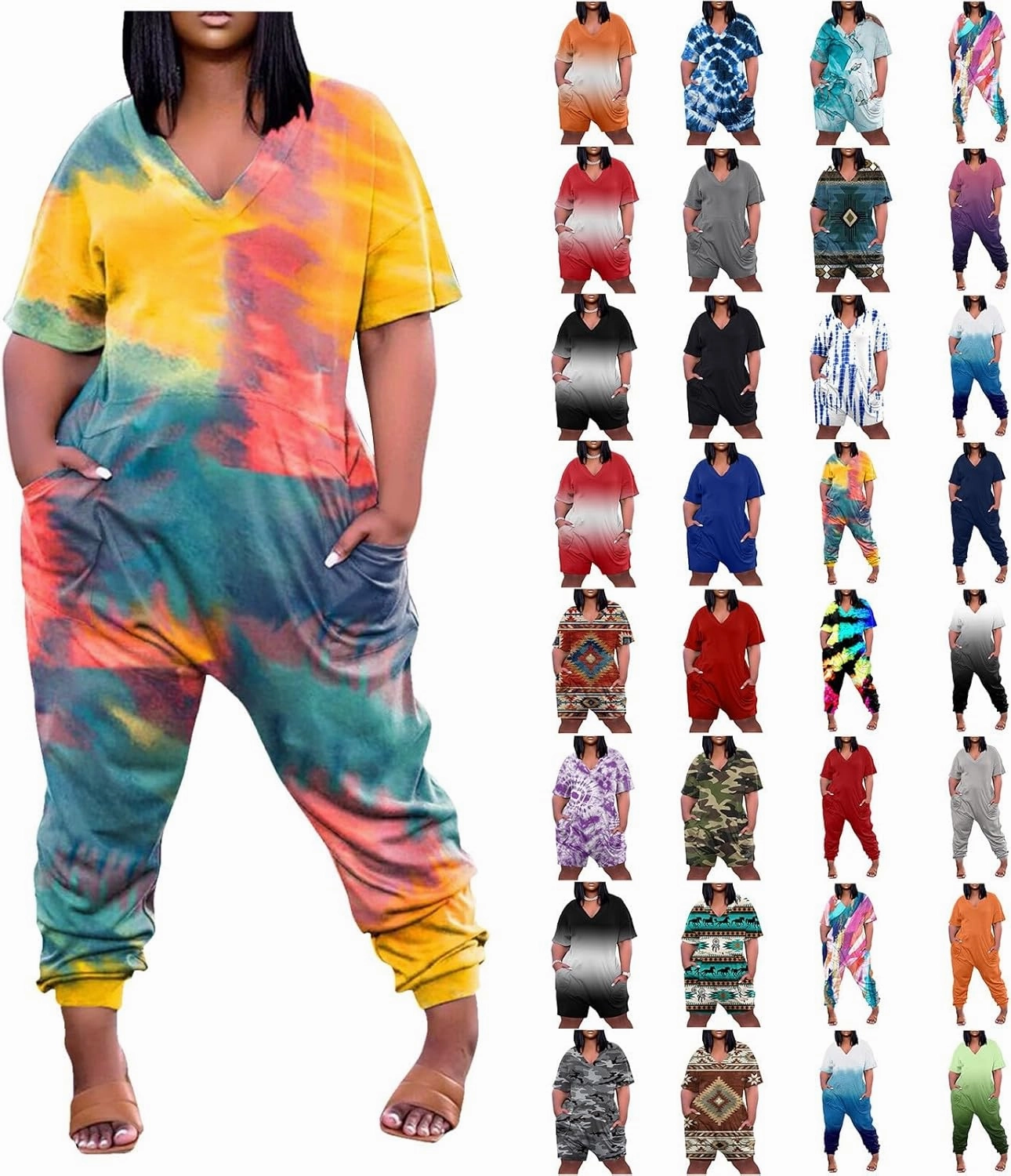 Romper, Women's Loose Solid Off Shoulder Elastic Waist Stretchy Long Romper Jumpsuit