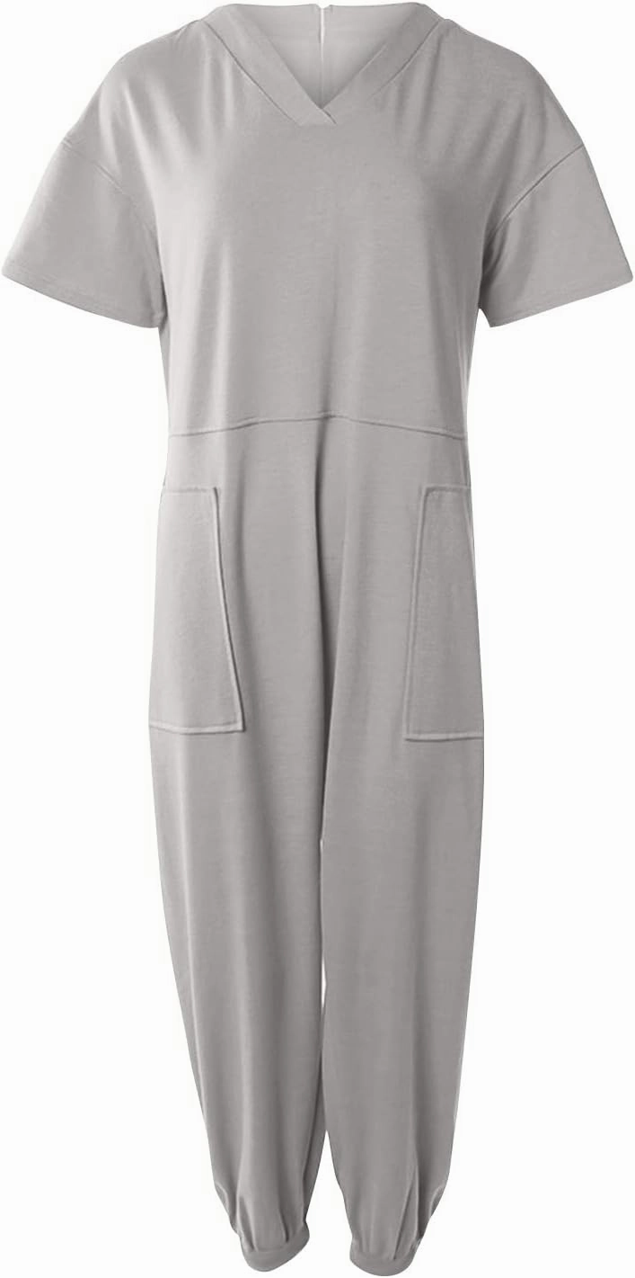 Romper, Women's Loose Solid Off Shoulder Elastic Waist Stretchy Long Romper Jumpsuit