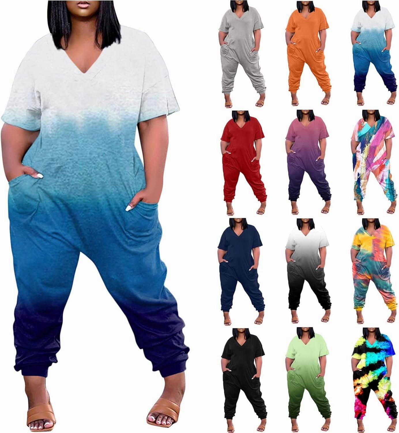 Romper, Women's Loose Solid Off Shoulder Elastic Waist Stretchy Long Romper Jumpsuit