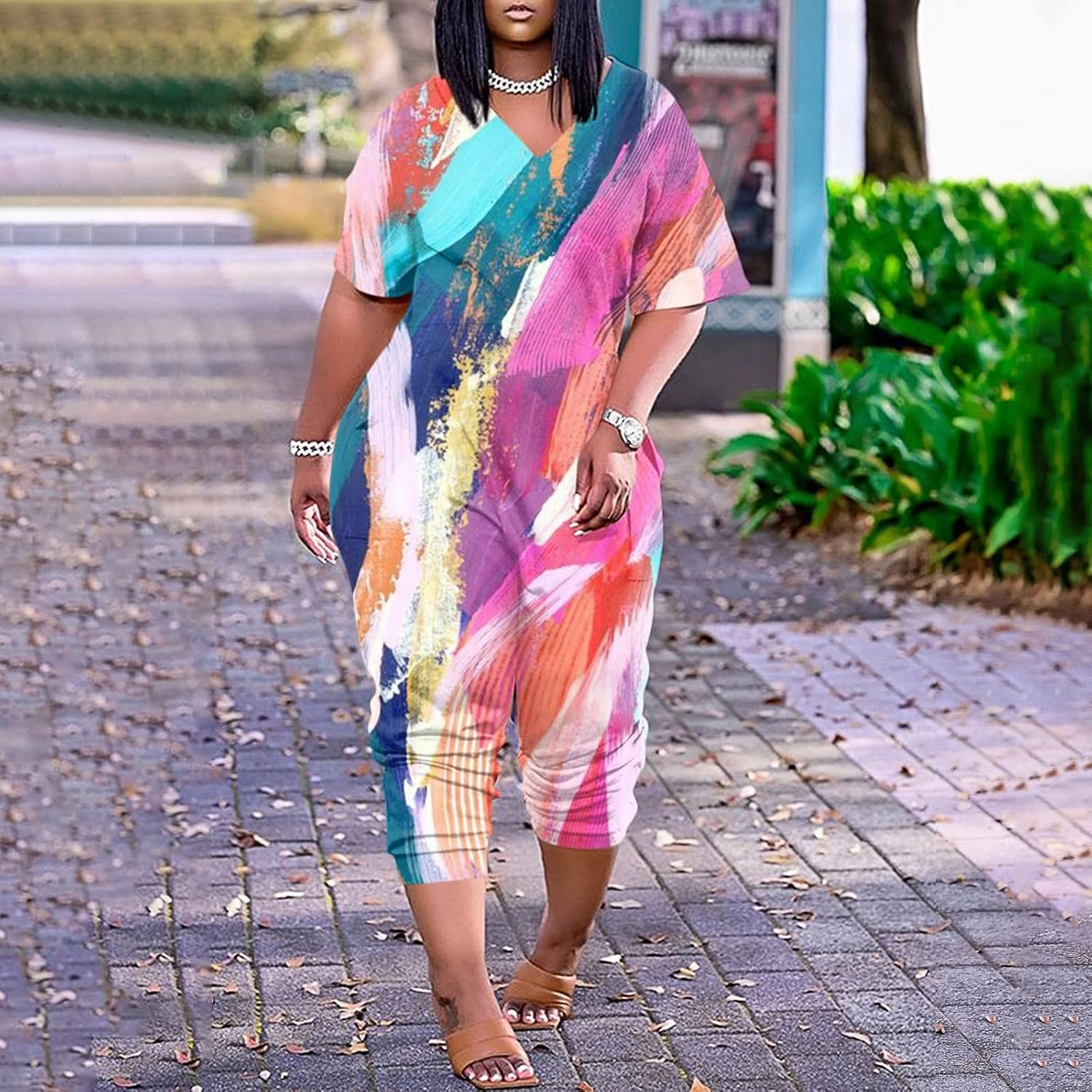 Romper, Women's Loose Solid Off Shoulder Elastic Waist Stretchy Long Romper Jumpsuit