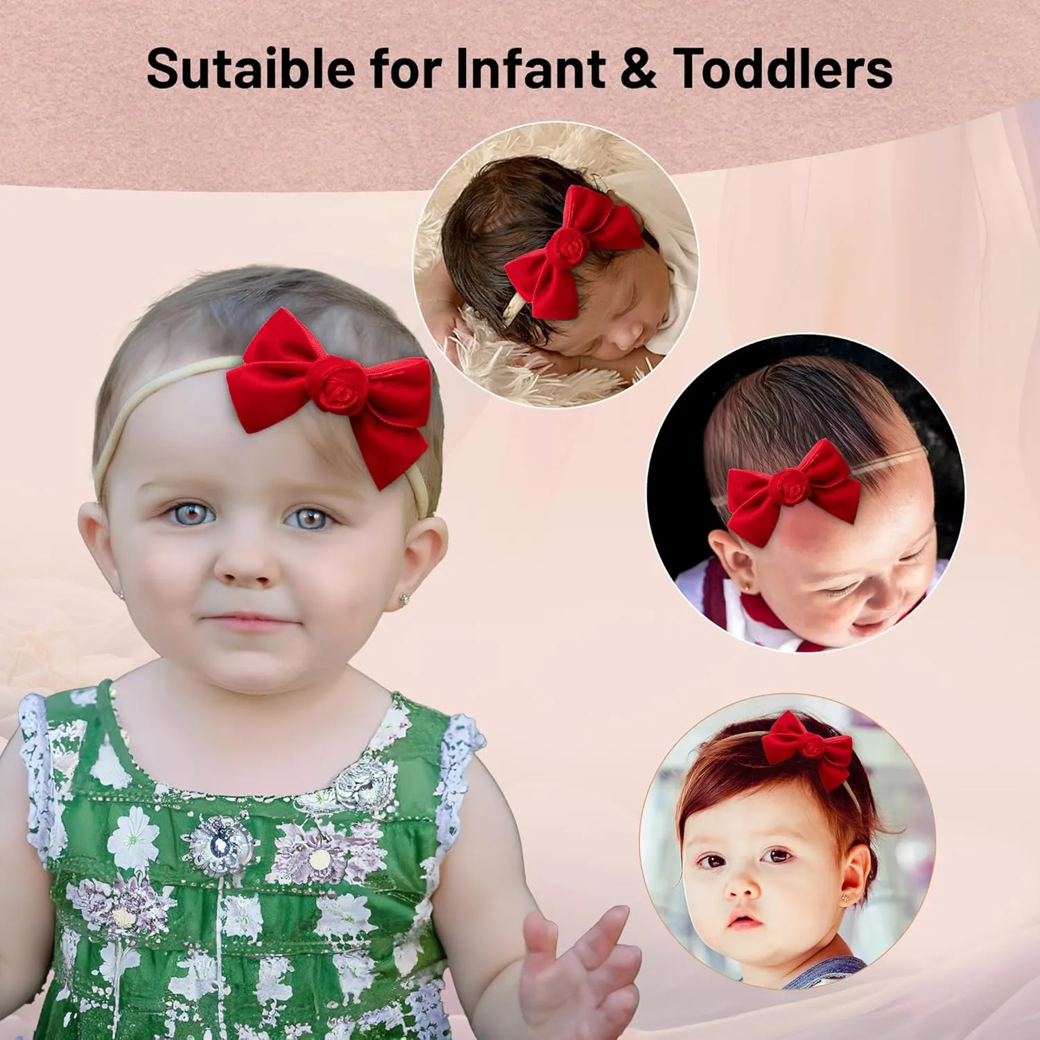 Rosette Velvet Baby Band - Red | Soft Plush Velvet Headband with Delicate Rosette Detail | Comfortable Elasticated Fit for Special Occasions & Everyday Wear | Elegant Accessory for Your Little One