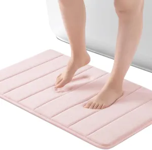 ROSMARUS Memory Foam Bath Mat, 20' x 32', Water Absorbent Shower Mat with Thick PVC Backing, Ultra Soft Bath Rugs for Tub & Floor, Pink