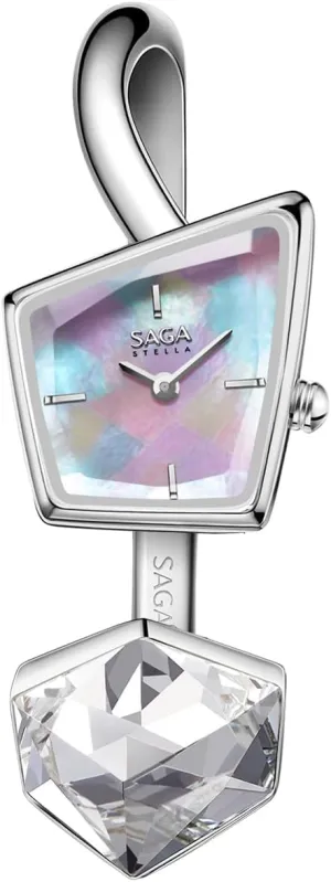 SAGA Illusion Women's Luxury Cuff Bangle Watch, Shaped Mineral Case, 316L Stainless Steel Bracelet with Danube Crystals, Swiss Ronda Quartz Movement, 30M Water Resistant