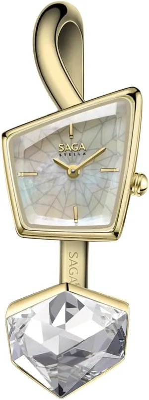 SAGA Illusion Women's Luxury Cuff Bangle Watch, Shaped Mineral Case, 316L Stainless Steel Bracelet with Danube Crystals, Swiss Ronda Quartz Movement, 30M Water Resistant