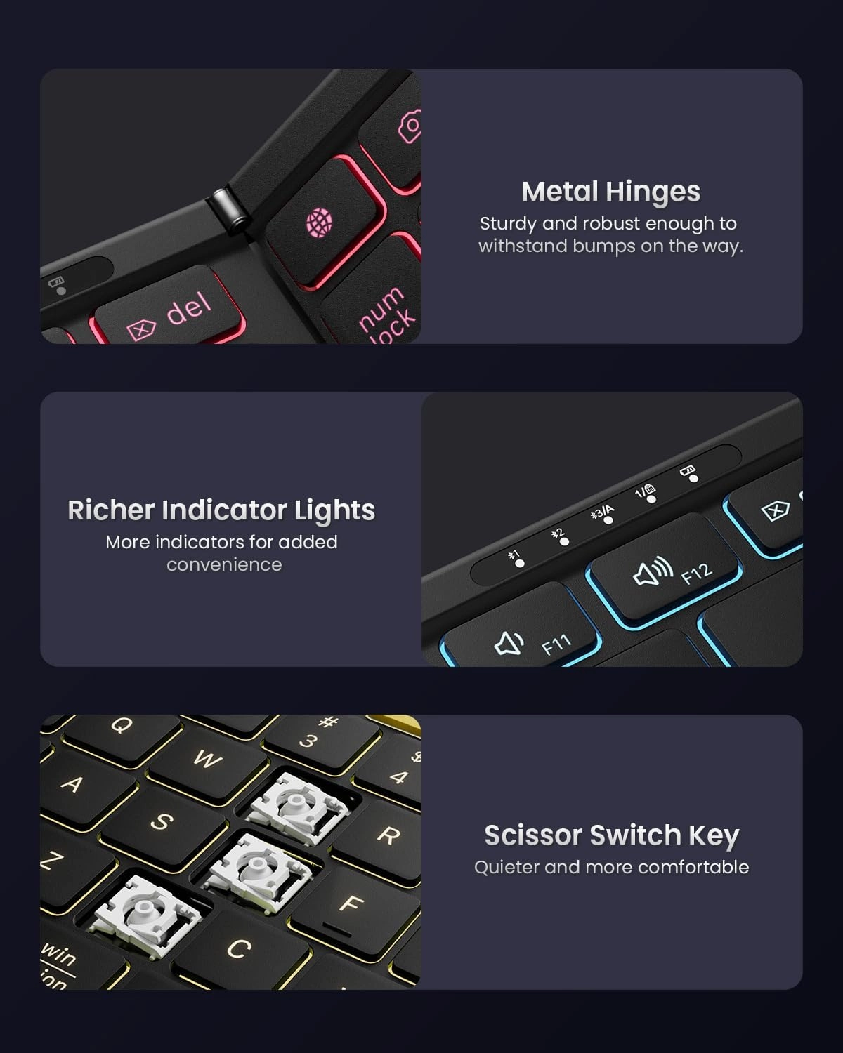 Samsers Foldable Bluetooth Keyboard with Numeric Keypad, Full-Size Wireless Folding Keyboards with Backlight, Portable Travel for iOS Android Windows Mac OS, Support 3 Device(BT5.1 x 3), Black