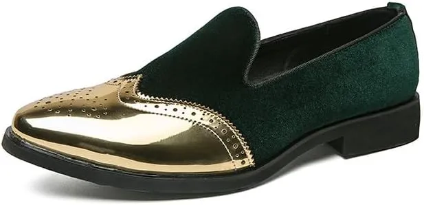 Santimon Mens Velvet Loafers Gold Wingtip Brogues Fashion Party Wedding Tuxedo Suit Shoes