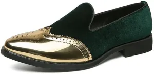 Santimon Mens Velvet Loafers Gold Wingtip Brogues Fashion Party Wedding Tuxedo Suit Shoes