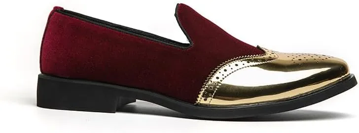Santimon Mens Velvet Loafers Gold Wingtip Brogues Fashion Party Wedding Tuxedo Suit Shoes