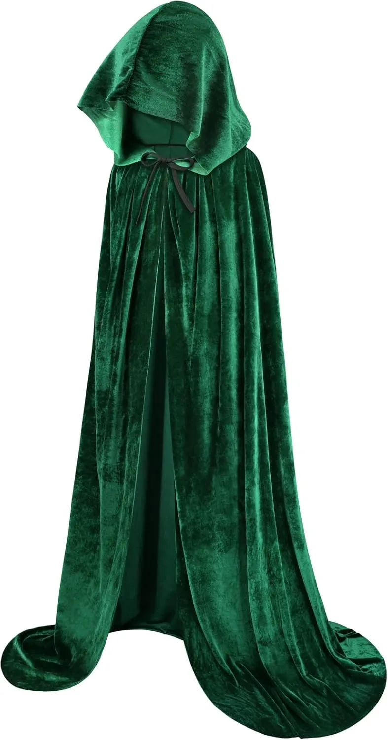 Sarfel Hooded Cloak Velvet Cape with Hood Halloween Capes Women Witch Costume Vampire Cloak Wizard Robe Men Cosplay Costume