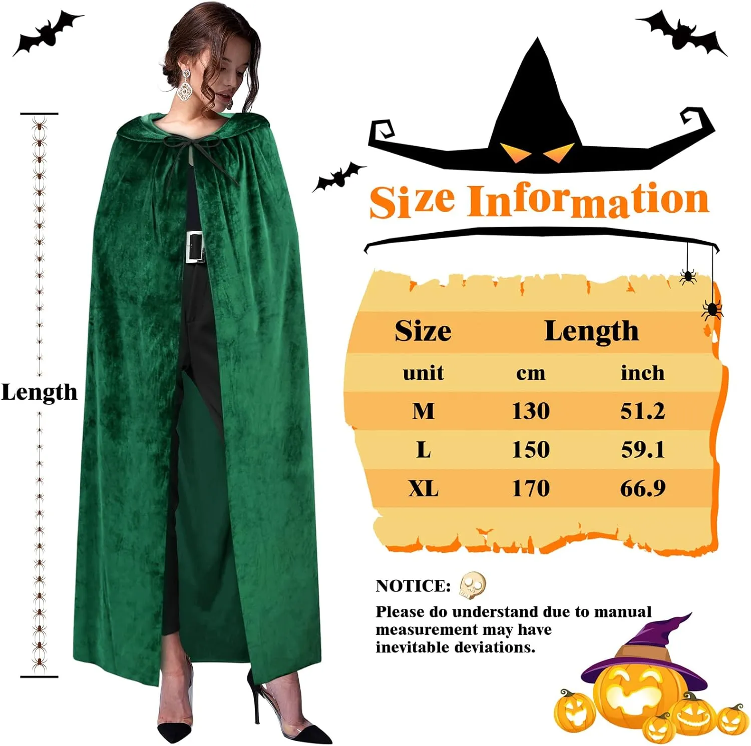 Sarfel Hooded Cloak Velvet Cape with Hood Halloween Capes Women Witch Costume Vampire Cloak Wizard Robe Men Cosplay Costume