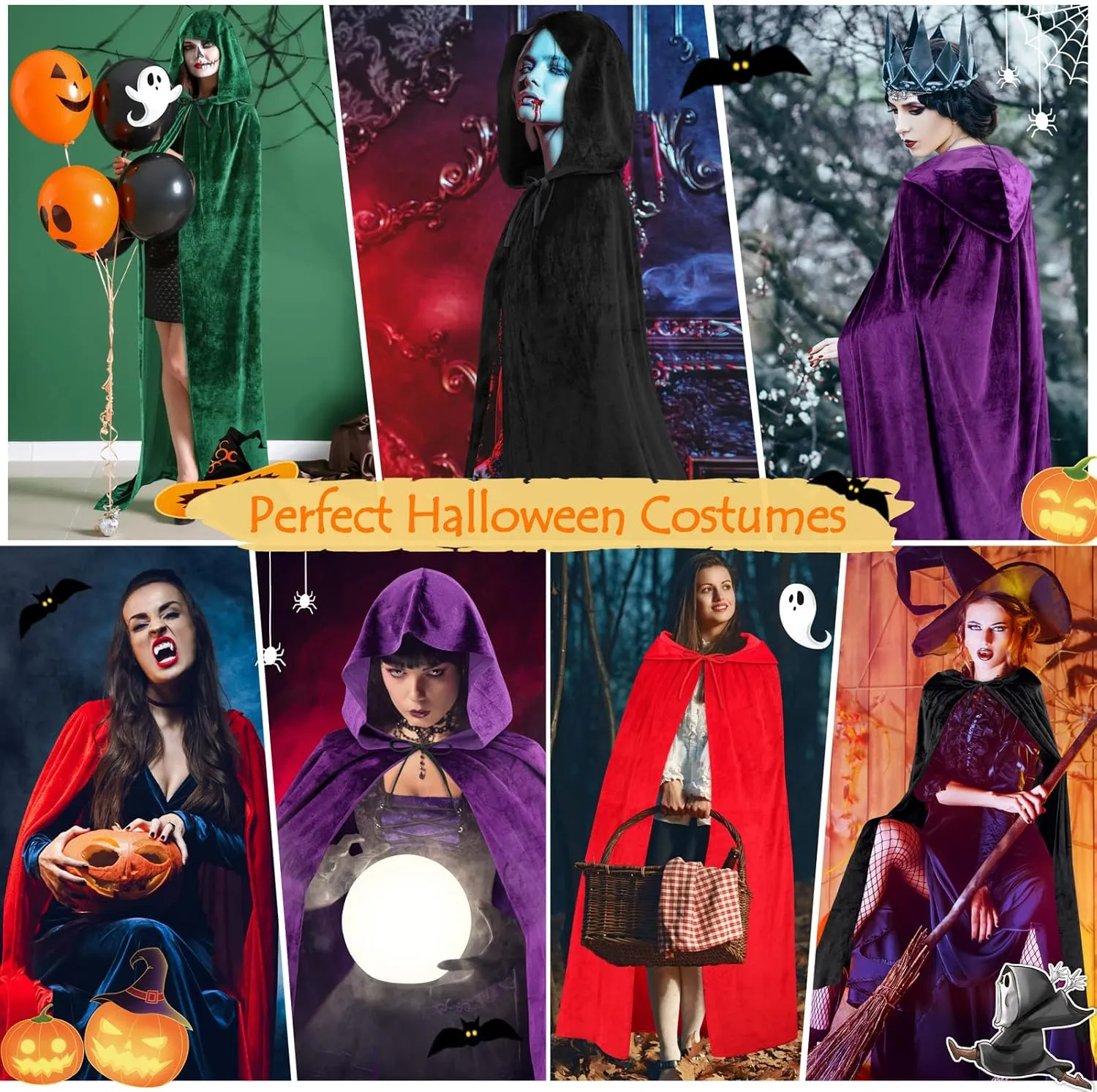 Sarfel Hooded Cloak Velvet Cape with Hood Halloween Capes Women Witch Costume Vampire Cloak Wizard Robe Men Cosplay Costume
