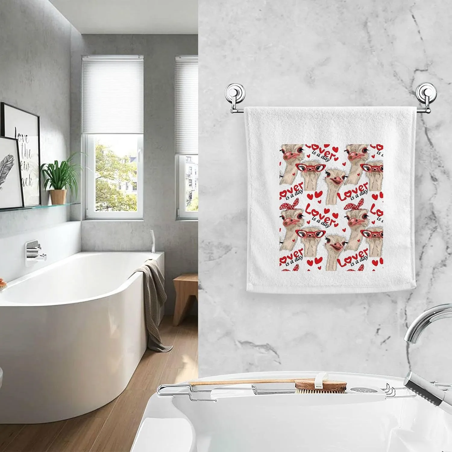Seamless Ostriches with Red Glasses Hairpins Lover is a Day Letterings 2PCs Soft 100% Pure Cotton Face Wash Towel, Kitchen Dish Towels Washcloth, Absorbent Gym Hand Towel Gym Hand Towel 16x30 in