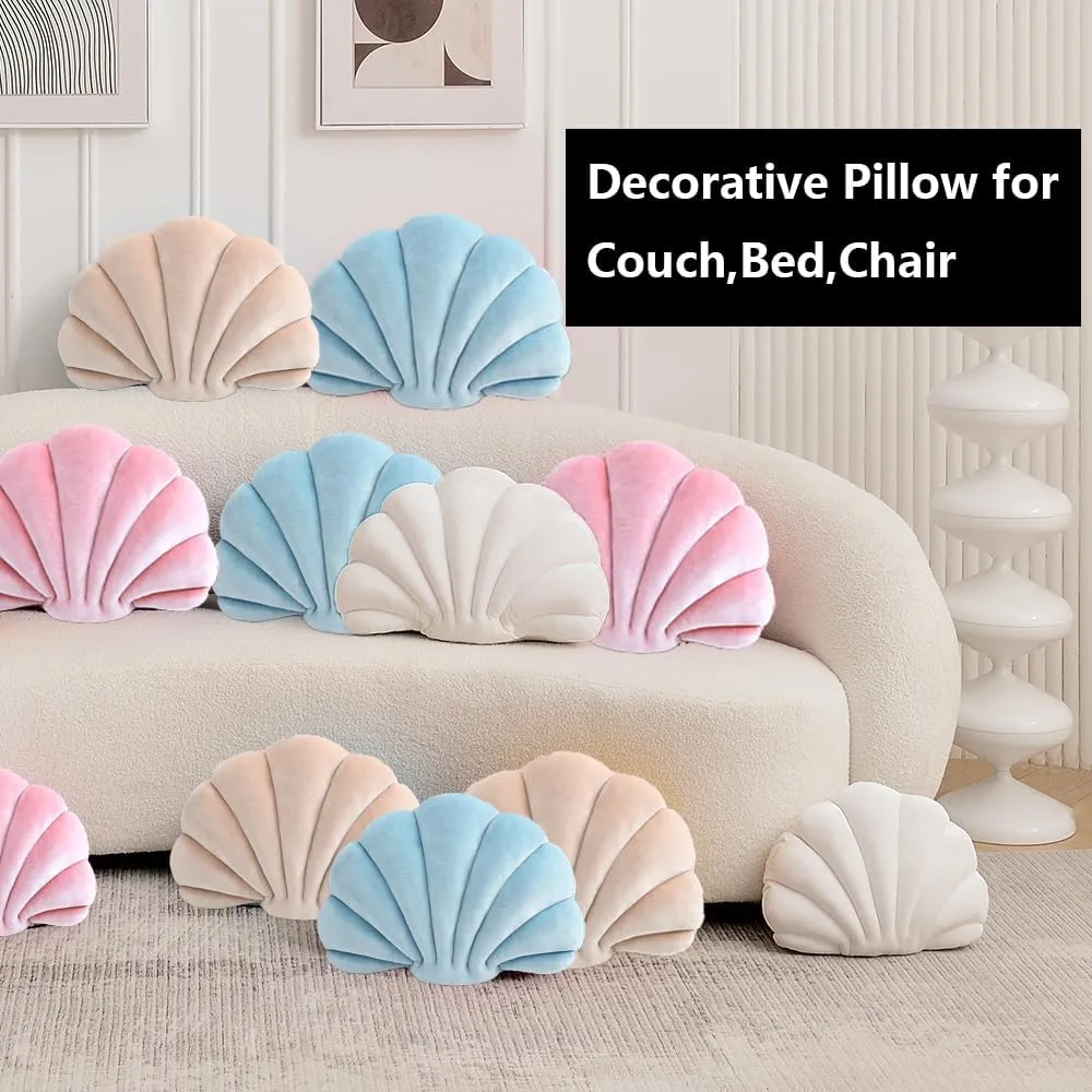 Seashell Decorative Pillow Shell Shaped Throw Pillow 3D Insert Beach Pillow Soft Velvet Pillow Sea Ocean Decoration Couch Bed Pillow Cushions(Pink,14 X 11 inch)