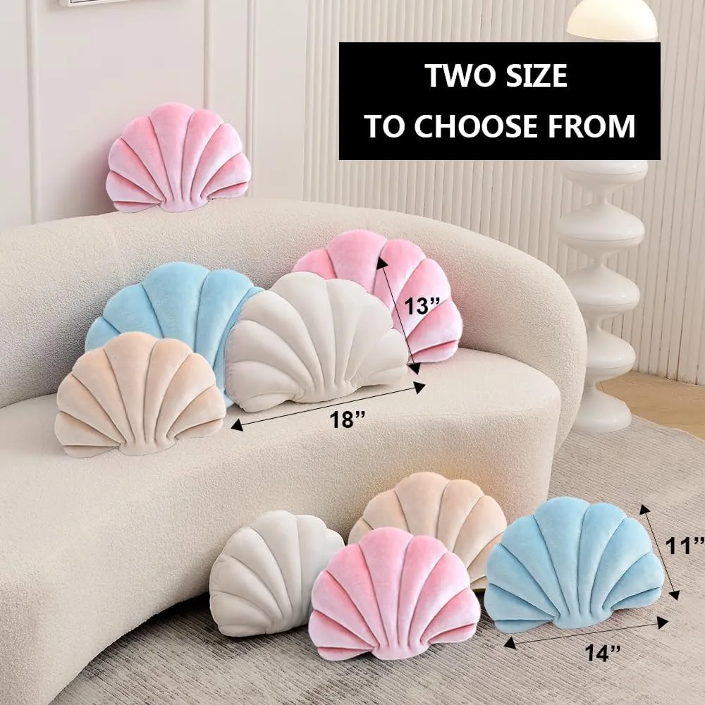 Seashell Decorative Pillow Shell Shaped Throw Pillow 3D Insert Beach Pillow Soft Velvet Pillow Sea Ocean Decoration Couch Bed Pillow Cushions(Pink,14 X 11 inch)
