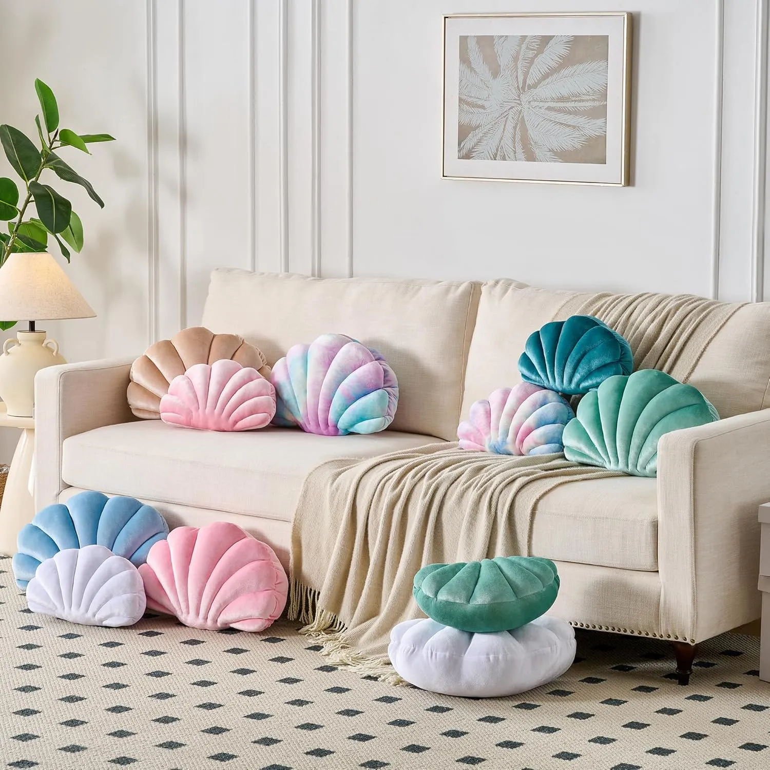 Seashell Decorative Pillow Shell Shaped Throw Pillow 3D Insert Beach Pillow Soft Velvet Pillow Sea Ocean Decoration Couch Bed Pillow Cushions(Pink,14 X 11 inch)