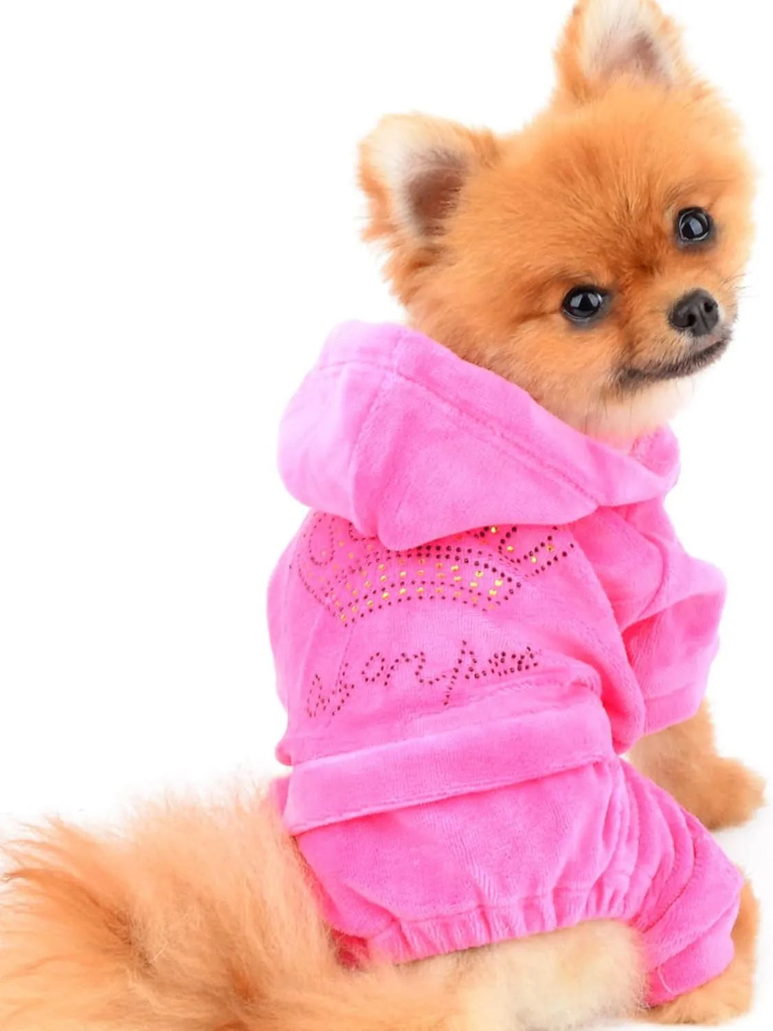 SELMAI Dog Hoodies Jumpsuit for Small Dog Cat Puppy Rhinestone Crown Soft Velvet Winter Hooded Pajamas Tracksuit Outfits Sportswear Jacket with Hat Training Outdoor Pink L