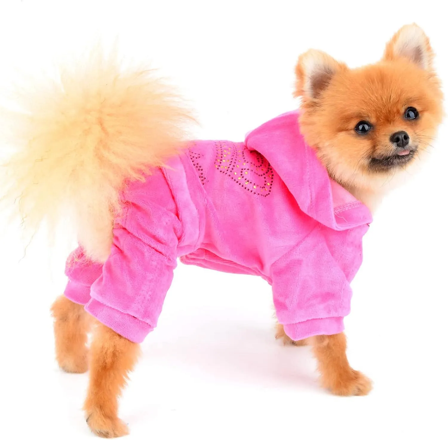 SELMAI Dog Hoodies Jumpsuit for Small Dog Cat Puppy Rhinestone Crown Soft Velvet Winter Hooded Pajamas Tracksuit Outfits Sportswear Jacket with Hat Training Outdoor Pink L