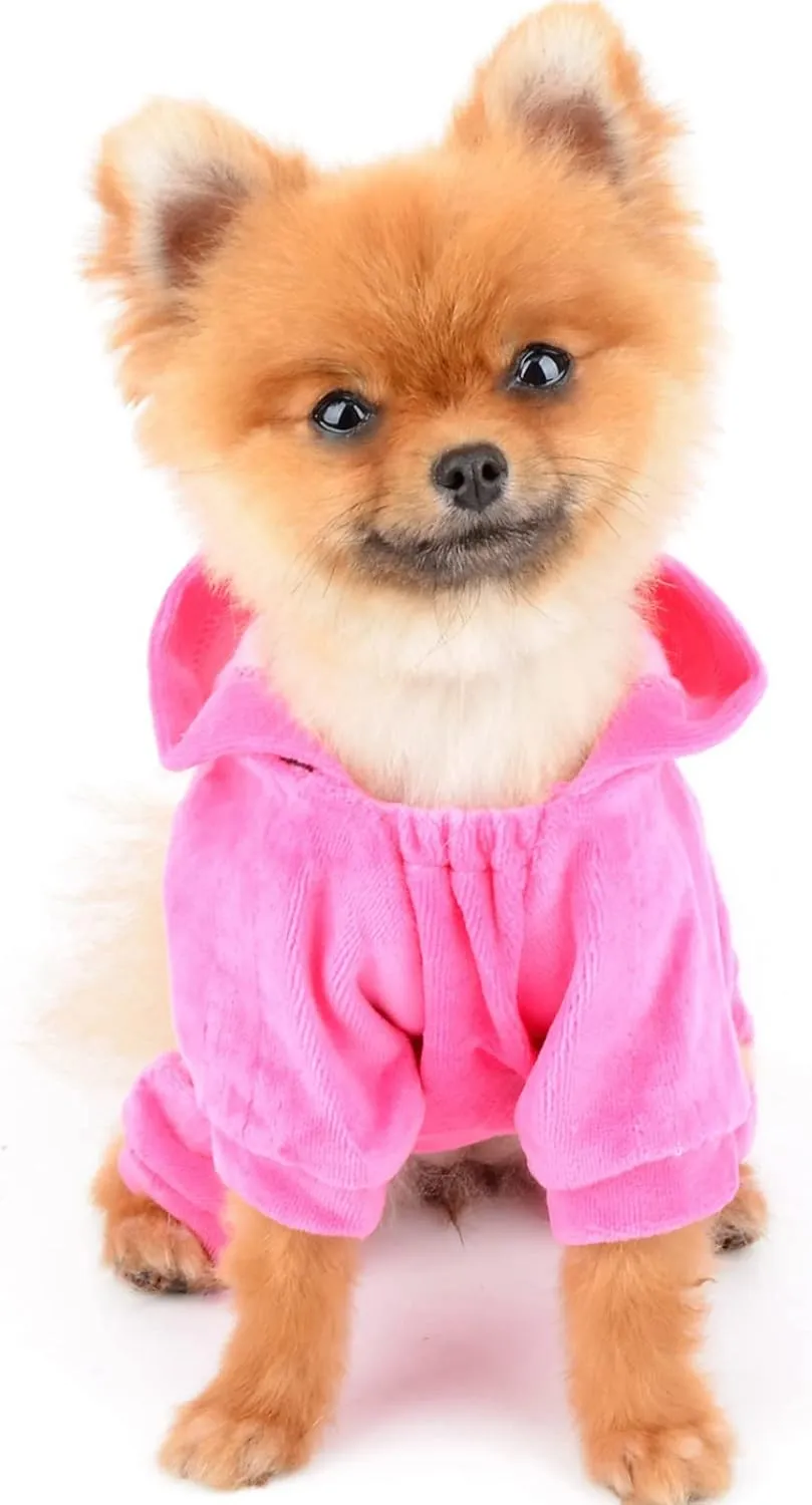 SELMAI Dog Hoodies Jumpsuit for Small Dog Cat Puppy Rhinestone Crown Soft Velvet Winter Hooded Pajamas Tracksuit Outfits Sportswear Jacket with Hat Training Outdoor Pink L