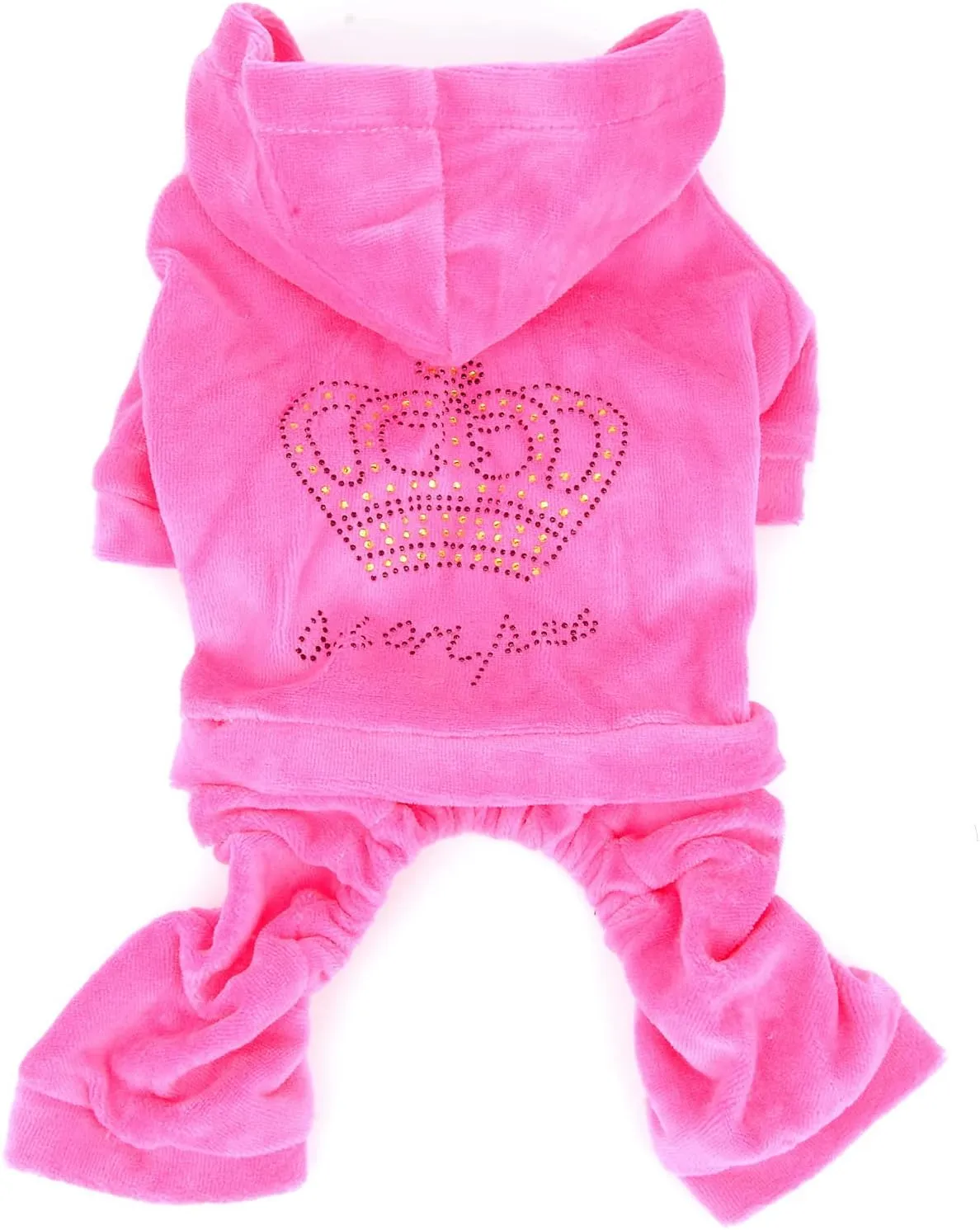 SELMAI Dog Hoodies Jumpsuit for Small Dog Cat Puppy Rhinestone Crown Soft Velvet Winter Hooded Pajamas Tracksuit Outfits Sportswear Jacket with Hat Training Outdoor Pink L