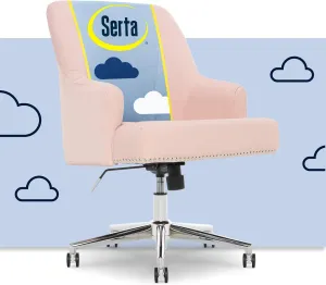 Serta Leighton Home Office Memory Foam, Height-Adjustable Desk Accent Chair with Chrome-Finished Stainless-Steel Base, Blush Pink