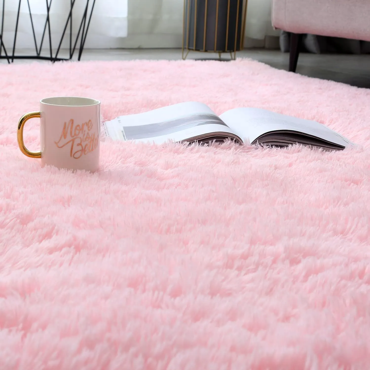 Shag Area Rugs for Bedroom Living Room,4X6 Ultra Soft Fluffy Area Rugs for Dorm, Indoor Carpet Nursery Rugs for Kids Girls Room Home Decor,Pink