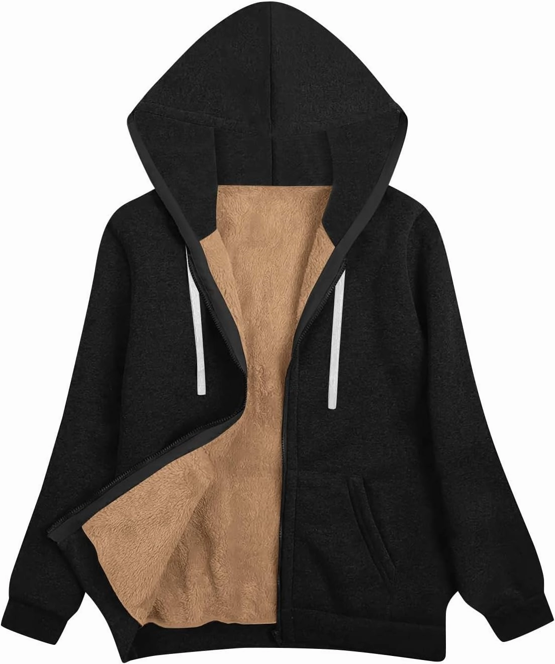 Sherpa Lined Jacket Women 2024 Fall Winter Fleece Warm Zip up Hoodie Casual Long Sleeve Hooded Jackets Coat Cardigan