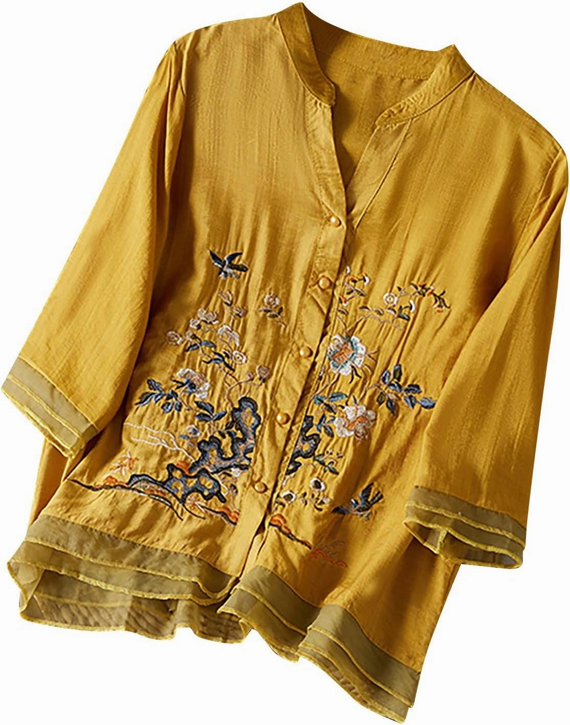 Shirts for Women 2025 Summer Trendy V Neck Roll up Sleeve Tops Boho Button Down Blouses Beach Swimsuit Coverup
