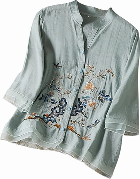 Shirts for Women 2025 Summer Trendy V Neck Roll up Sleeve Tops Boho Button Down Blouses Beach Swimsuit Coverup