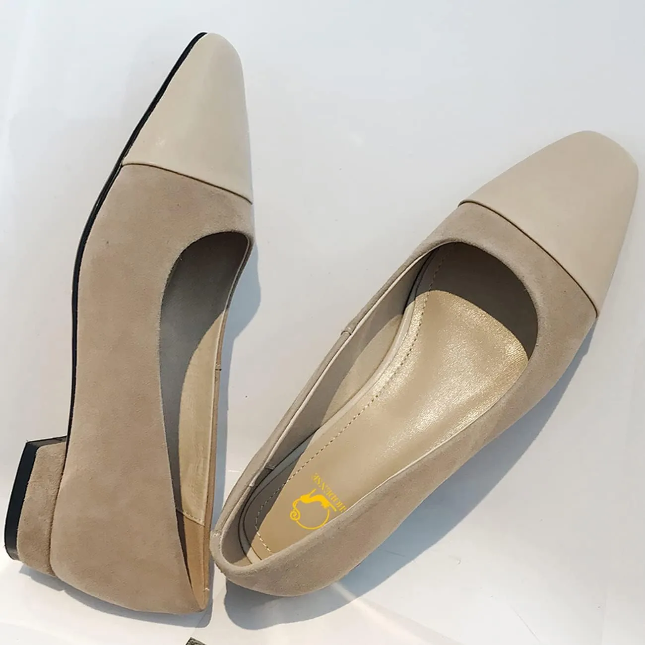 SHODENSE Women Cap Toe Flats Suede Slip On Square Closed Toe Ballet Flats Two-Toned Flat Heel Dress Shoes Ladies Girls Office Work Flat Shoes Daily Causal Fall Club Driver Flats Comfort 4-11 M US