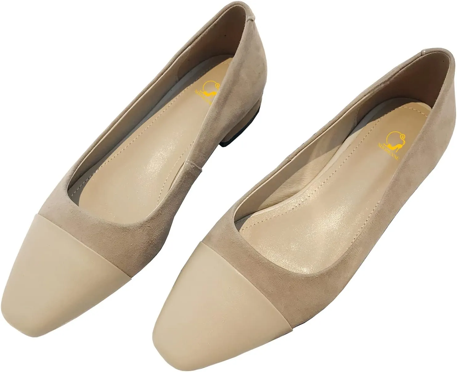SHODENSE Women Cap Toe Flats Suede Slip On Square Closed Toe Ballet Flats Two-Toned Flat Heel Dress Shoes Ladies Girls Office Work Flat Shoes Daily Causal Fall Club Driver Flats Comfort 4-11 M US