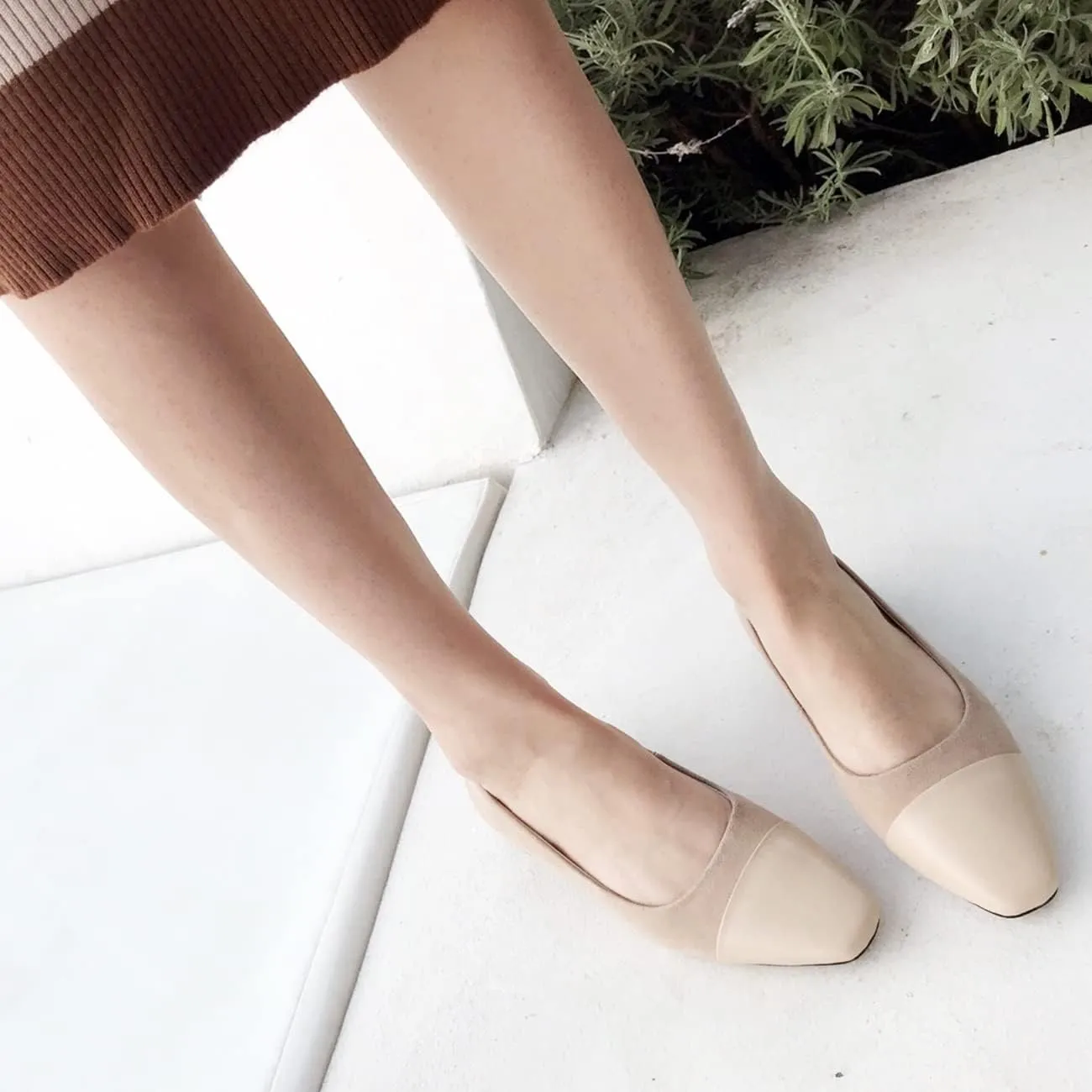SHODENSE Women Cap Toe Flats Suede Slip On Square Closed Toe Ballet Flats Two-Toned Flat Heel Dress Shoes Ladies Girls Office Work Flat Shoes Daily Causal Fall Club Driver Flats Comfort 4-11 M US
