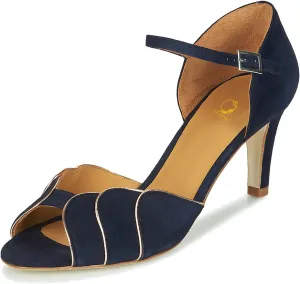 SHODENSE Women Kitten Heel Sandals Pumps Ankle Strap Open Peep Toe Suede Dress Shoes Cutout Stiletto Mid Heels Pointed Toe Pump Patchwork Buckle Gold Edge Office Wedding Party Dancing Shoe 4-11 M US