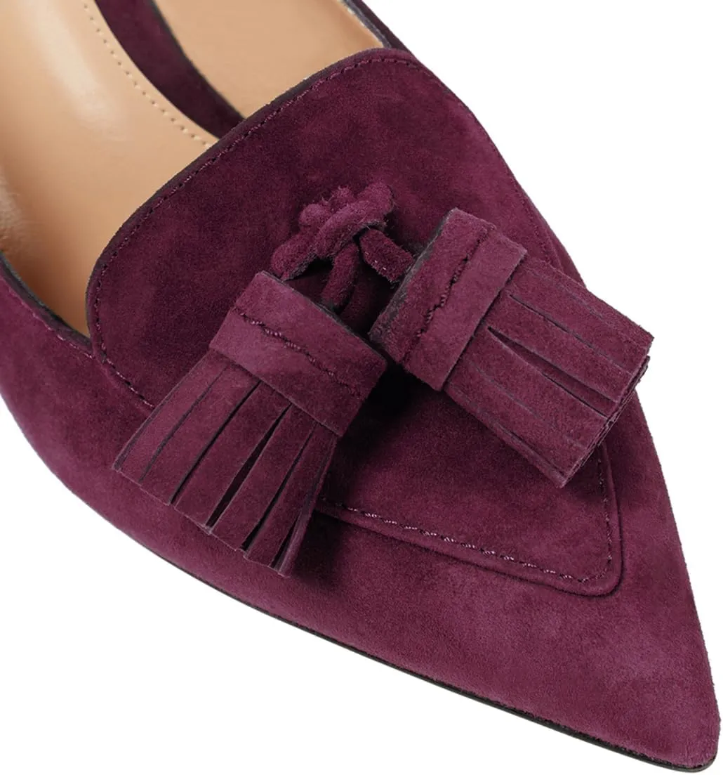 SHODENSE Women Kitten Heel Slingback Pumps Pointed Toe Suede Elastic Ankle Strap Sandals Fringe Closed Pointy Toe High Heels Stiletto Pumps Tassel Backless Dress Shoes Office Ladies Elegant 4-11 M US