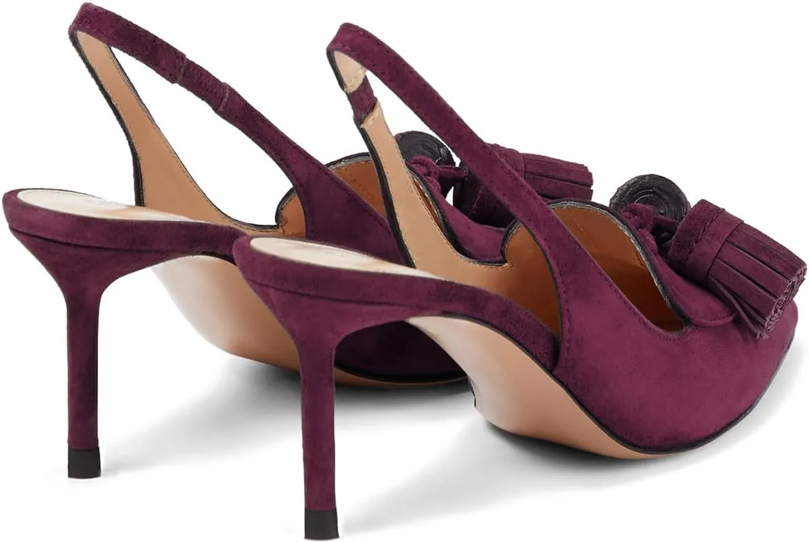 SHODENSE Women Kitten Heel Slingback Pumps Pointed Toe Suede Elastic Ankle Strap Sandals Fringe Closed Pointy Toe High Heels Stiletto Pumps Tassel Backless Dress Shoes Office Ladies Elegant 4-11 M US