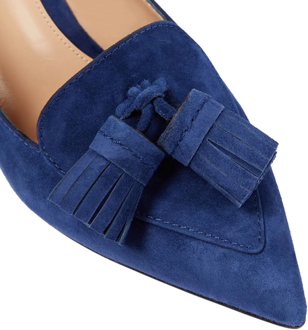 SHODENSE Women Kitten Heel Slingback Pumps Pointed Toe Suede Elastic Ankle Strap Sandals Fringe Closed Pointy Toe High Heels Stiletto Pumps Tassel Backless Dress Shoes Office Ladies Elegant 4-11 M US