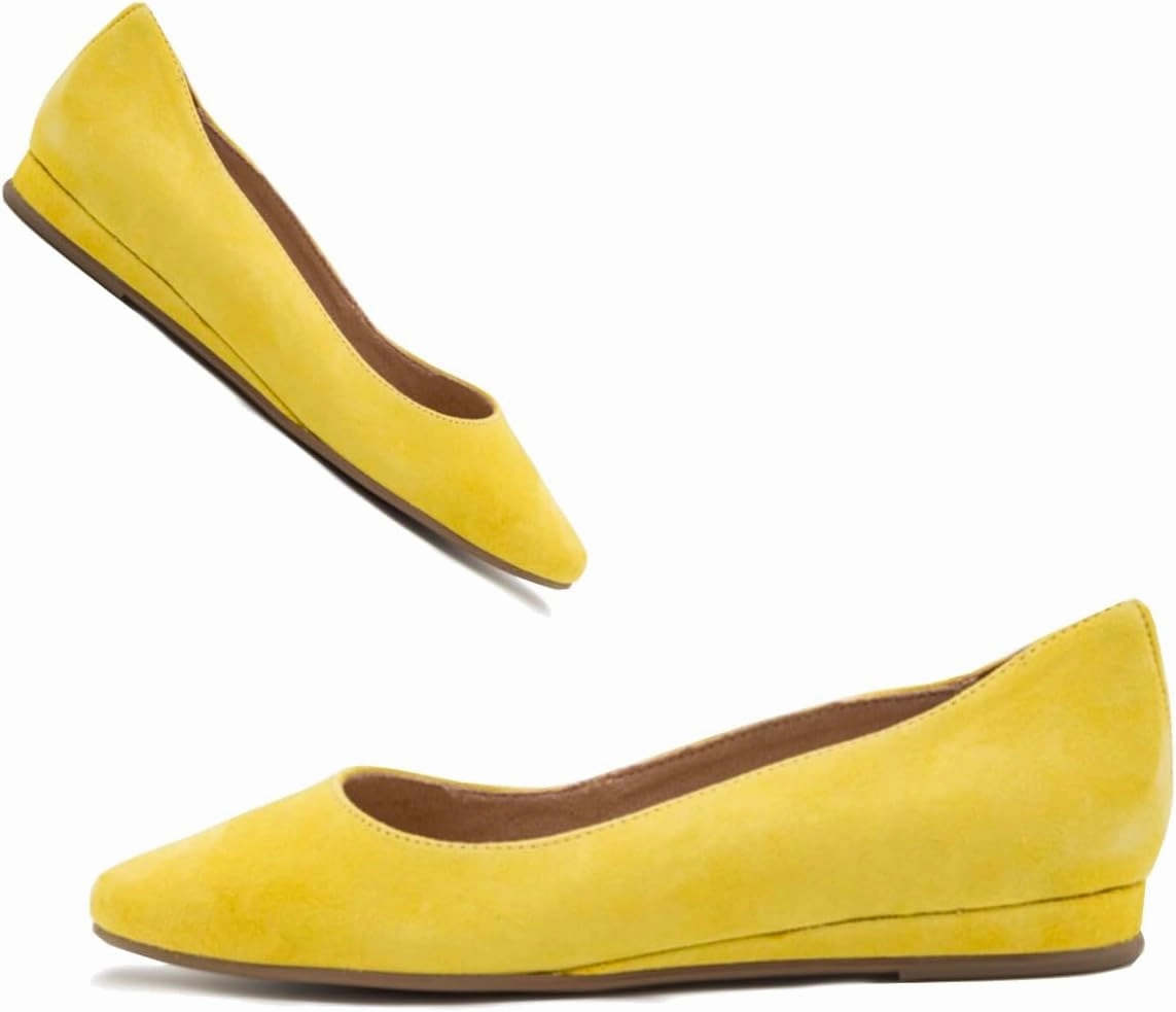 SHODENSE Women Pointed Toe Flats Shoes Suede Slip On Ballet Flats Comfortable Low Wedge Heel Office Work Shoes Ladies Girls Classic Basic Daily Flat Shoes Club Church Driving Flats Spring 4-11 M US