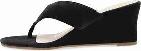 SHODENSE Women Wedge Heel Flip Flop Mules Open Peep Toe Suede Thong Sandals Mid Chunky Heels Flip-Flops Comfy Square Round Toe Slide Slippers Backless Slip On Summer Shoes Daily Party Office 4-11 M US