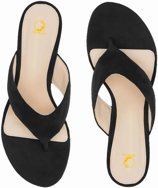 SHODENSE Women Wedge Heel Flip Flop Mules Open Peep Toe Suede Thong Sandals Mid Chunky Heels Flip-Flops Comfy Square Round Toe Slide Slippers Backless Slip On Summer Shoes Daily Party Office 4-11 M US