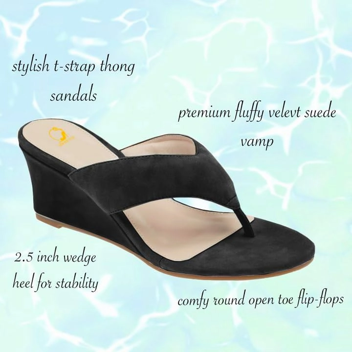 SHODENSE Women Wedge Heel Flip Flop Mules Open Peep Toe Suede Thong Sandals Mid Chunky Heels Flip-Flops Comfy Square Round Toe Slide Slippers Backless Slip On Summer Shoes Daily Party Office 4-11 M US