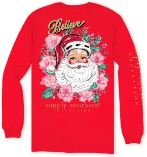 Simply Southern Believe - Floral Santa - Adult Long Sleeve