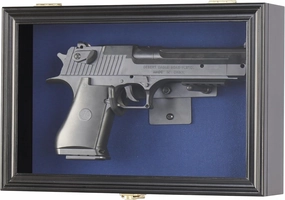 Single Handgun Pistol Revolver Gun Display Case Wall Mount Lockable Blue Felt Wood Cabinet Acrylic Door Gun Shadow Box Stand Rack Holder