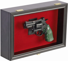 Single Handgun Pistol Revolver Gun Display Case Wall Mount Lockable Red Felt Wood Cabinet w/ 98% UV Protection Acrylic Door Gun Shadow Box Stand Rack Holder