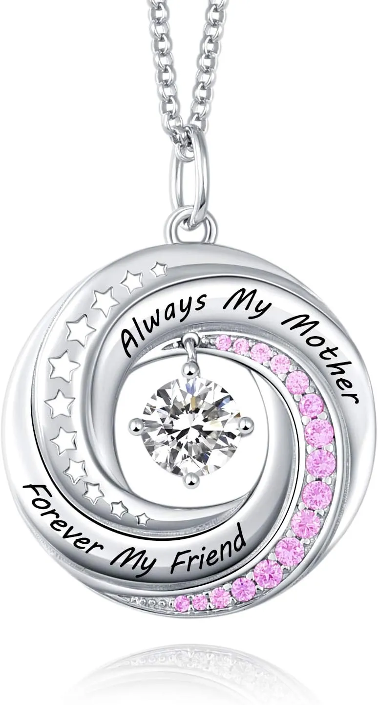 Sister/Friendship/Mother/Daughter Necklace Always Forever My Friend Sterling Silver Circle Pendant Family Jewelry Set Birthday Christmas Gift for Women