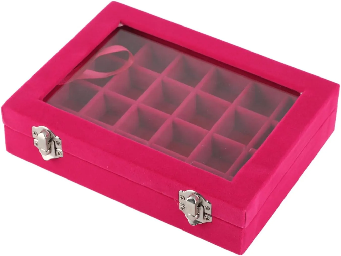 SMALL VELVET JEWELRY BOX Organiser ELEGANT LOCKED CASE 24 COMPARTMENTS DISPLAY TRAY JEWELRY STORAGE Souvenirs WOMEN (Red)