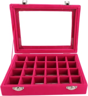 SMALL VELVET JEWELRY BOX Organiser ELEGANT LOCKED CASE 24 COMPARTMENTS DISPLAY TRAY JEWELRY STORAGE Souvenirs WOMEN (Red)