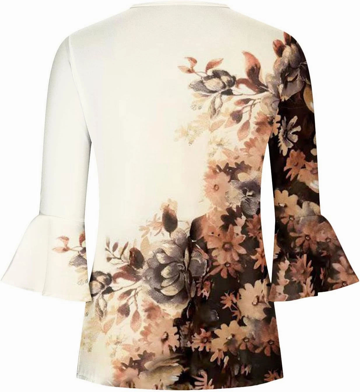 SMIDOW Three Quarter Bell Sleeve Tops for Women Fashion Summer Tunic Shirt 3/4 Sleeve Henley v Neck Boho Floral Tshirt Blouse