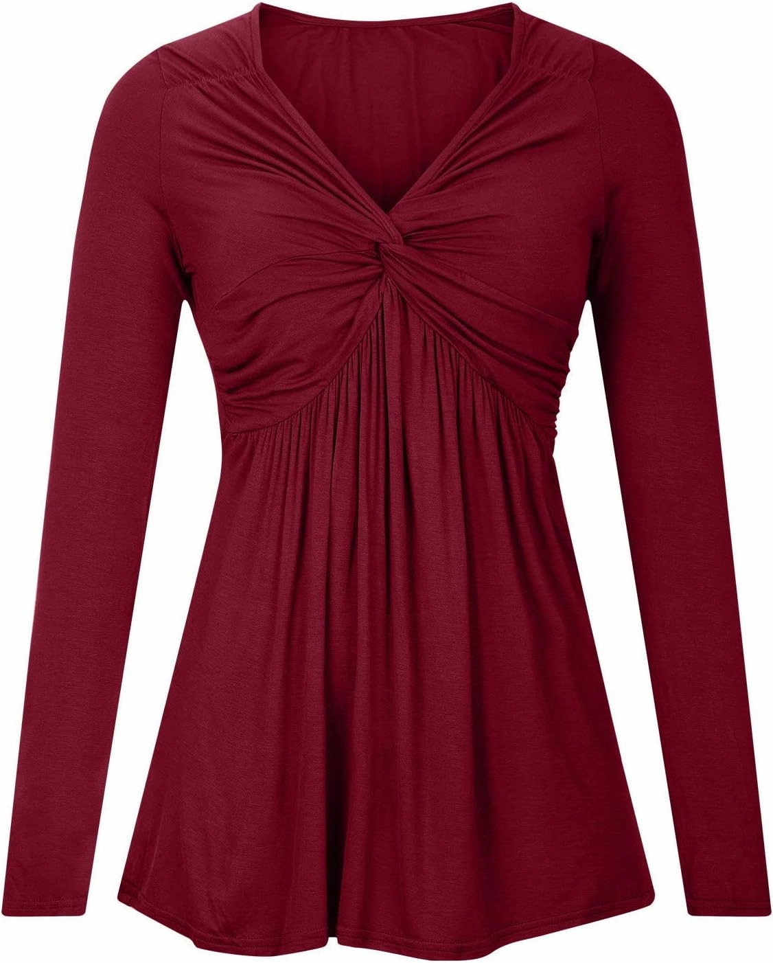 SMIDOW Womens Sexy Twist Front v Neck Tops Trendy Spring Long Sleeve Shirts Solid Casual Loose Comfy Pleated Blouse